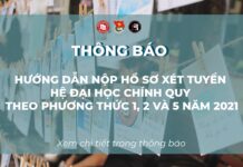 Hướng dẫn nộp hồ sơ xét tuyển hệ đại học chính quy theo phương thức 1,2 và 5 năm 2021