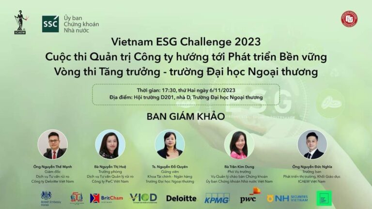 📢CHÍNH THỨC MỞ ĐƠN ĐĂNG KÝ THAM DỰ VÒNG CHUNG KẾT CẤP TRƯỜNG CUỘC THI “QUẢN TRỊ CÔNG TY HƯỚNG TỚI PHÁT TRIỂN BỀN VỮNG” VIETNAM ESG CHALLENGE 2023 – FTU📢